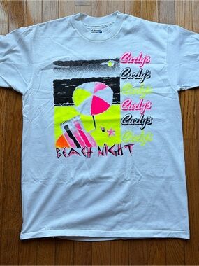 VTG Curly's Beach Night Tee-1990s Hanes L 50/50 Single Stitch USA 90s Surf Beach